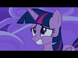 Size: 960x720 | Tagged: safe, edit, screencap, character:princess celestia, character:twilight sparkle, character:twilight sparkle (alicorn), species:alicorn, species:pony, episode:horse play, g4, my little pony: friendship is magic, animated, caption, cloud, crescent moon, cutie mark, duo, female, floppy ears, grin, gritted teeth, hooves, horn, jewelry, letterboxing, mare, moon, night, night sky, no sound, on a cloud, raised hoof, regalia, sheepish grin, sky, smiling, standing on a cloud, stars, talking, text, tiara, webm, wings