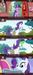 Size: 854x1920 | Tagged: safe, edit, edited screencap, screencap, character:rarity, character:twilight sparkle, character:twilight sparkle (alicorn), species:alicorn, species:pony, species:unicorn, episode:inspiration manifestation, g4, my little pony: friendship is magic, cinemare sins, comic, female, glowing horn, inspirarity, magic, mare, possessed, screencap comic, telekinesis