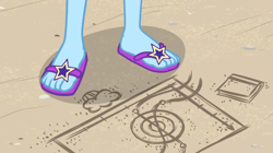 Size: 1146x643 | Tagged: safe, edit, edited screencap, screencap, character:trixie, episode:friendship math, g4, my little pony: equestria girls, my little pony:equestria girls, feet, female, legs, pictures of legs, sandals, solo