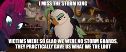 Size: 1194x499 | Tagged: safe, edit, edited screencap, screencap, character:captain celaeno, character:tempest shadow, my little pony: the movie (2017), engrish, grammar error, image macro, meme, storm king's messenger outfit, wat