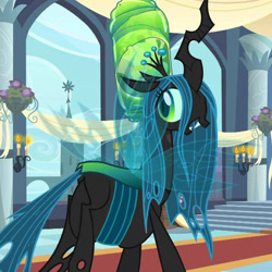 Size: 1024x1024 | Tagged: safe, edit, edited screencap, screencap, character:princess celestia, character:queen chrysalis, species:changeling, episode:a canterlot wedding, g4, my little pony: friendship is magic, belly, big belly, bugbutt, butt, changeling queen, cocoon, cropped, fat, fat edit, female, plot, queen chrysalard