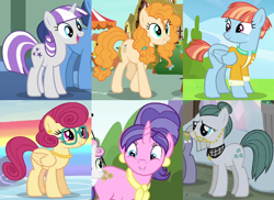 Size: 1296x942 | Tagged: safe, edit, edited screencap, screencap, character:cloudy quartz, character:cookie crumbles, character:pear butter, character:posey shy, character:twilight velvet, character:windy whistles, species:earth pony, species:pegasus, species:pony, species:unicorn, clothing, glasses, mom six, mother's day