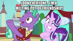Size: 1920x1080 | Tagged: safe, edit, edited screencap, screencap, character:firelight, character:starlight glimmer, episode:the parent map, g4, father and daughter, female, image macro, male, melting pot of friendship, meme, sire's hollow, the man they call ghost, true capitalist radio