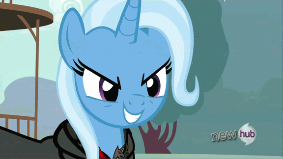 Size: 576x324 | Tagged: safe, edit, edited screencap, screencap, character:trixie, character:twilight sparkle, episode:magic duel, g4, my little pony: friendship is magic, animated, cute, god that's cute, hub logo