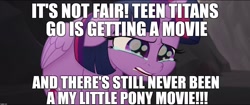 Size: 1920x808 | Tagged: safe, edit, edited screencap, screencap, character:twilight sparkle, character:twilight sparkle (alicorn), species:alicorn, species:pony, my little pony: the movie (2017), background pony strikes again, bullshit, critical research failure, crying, hypocritical humor, image macro, meme, nonsense, op doesn't know when to quit, op is a duck, op isn't even trying anymore, sad, stupidity, teen titans go, wat