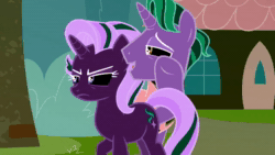 Size: 1280x720 | Tagged: safe, edit, edited screencap, screencap, character:firelight, character:starlight glimmer, episode:the parent map, g4, animated, inverted colors, sire's hollow, slow motion, sound, webm, whispering