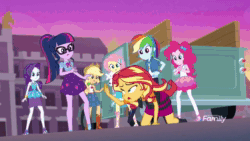 Size: 1280x720 | Tagged: safe, edit, edited screencap, screencap, character:angel bunny, character:applejack, character:fluttershy, character:pinkie pie, character:rainbow dash, character:rarity, character:sunset shimmer, character:twilight sparkle, character:twilight sparkle (scitwi), character:wallflower blush, species:eqg human, equestria girls:forgotten friendship, g4, my little pony: equestria girls, my little pony:equestria girls, animated, avengers: infinity war, bad end, converse, death, discovery family logo, humane five, humane seven, humane six, shoes, sound, webm