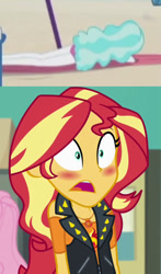 Size: 486x828 | Tagged: safe, edit, edited screencap, screencap, character:paisley, character:sunset shimmer, episode:too hot to handle, equestria girls:forgotten friendship, g4, my little pony: equestria girls, my little pony:equestria girls, blushing