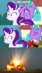 Size: 1800x3080 | Tagged: safe, edit, edited screencap, screencap, character:firelight, character:starlight glimmer, species:pony, episode:the parent map, g4, abuse, allahu akbar, comic, dynamite, exploitable meme, explosion, explosives, firelight's confession, glimmerbuse, god is dead, meme, op is a duck, op is trying to start shit, screencap comic, we are going to hell