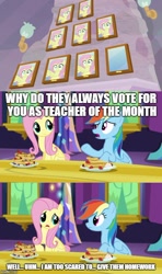 Size: 500x843 | Tagged: safe, edit, edited screencap, screencap, character:fluttershy, character:rainbow dash, species:pegasus, species:pony, episode:castle sweet castle, episode:non-compete clause, episode:teacher of the month, g4, my little pony: friendship is magic, comic, female, food, mare, pancakes, red eye, screencap comic, wall of shy