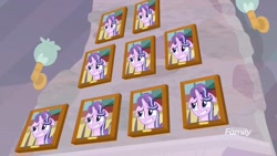 Size: 1273x716 | Tagged: safe, edit, edited screencap, screencap, character:starlight glimmer, species:pony, species:unicorn, episode:non-compete clause, episode:teacher of the month, g4, my little pony: friendship is magic, exploitable meme, female, frame, glimmerposting, grin, meme, nervous, nervous grin, smiling, solo, wall of shy