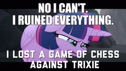 Size: 1920x1080 | Tagged: safe, edit, edited screencap, screencap, character:twilight sparkle, character:twilight sparkle (alicorn), species:alicorn, species:pony, my little pony: the movie (2017), crying, floppy ears, implied trixie, meme, no i can't i ruined everything, sad, text