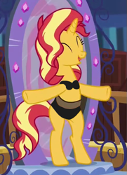 Size: 487x671 | Tagged: safe, edit, edited screencap, screencap, character:sunset shimmer, equestria girls:forgotten friendship, g4, my little pony: equestria girls, my little pony:equestria girls, bipedal, bra, clothing, cropped, female, panties, solo, underwear, underwear edit, we don't normally wear clothes