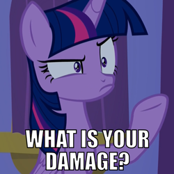 Size: 800x800 | Tagged: safe, edit, edited screencap, screencap, character:twilight sparkle, character:twilight sparkle (alicorn), species:alicorn, species:pony, episode:molt down, g4, my little pony: friendship is magic, annoyed, caption, cropped, female, frown, heathers, image macro, meme, raised hoof, reaction image, salty, solo