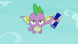 Size: 1920x1080 | Tagged: safe, edit, edited screencap, screencap, character:spike, episode:molt down, g4, my little pony: friendship is magic, energy drink, faec, male, red bull, red bull gives you wings, smug, solo, vector, winged spike