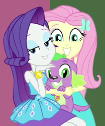 Size: 440x526 | Tagged: safe, edit, edited screencap, screencap, character:fluttershy, character:rarity, character:spike, character:spike (dog), species:dog, equestria girls:forgotten friendship, g4, my little pony: equestria girls, my little pony:equestria girls, clothing, cropped, selfie, smiling