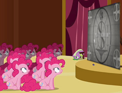 Size: 350x268 | Tagged: safe, edit, edited screencap, screencap, character:pinkie pie, character:spike, episode:too many pinkie pies, g4, my little pony: friendship is magic, clone, clones, fallout, loading screen, pinkie clone