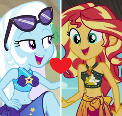 Size: 1204x1148 | Tagged: safe, edit, screencap, character:sunset shimmer, character:trixie, ship:suntrix, equestria girls:forgotten friendship, g4, my little pony: equestria girls, my little pony:equestria girls, female, lesbian, shipping, shipping domino