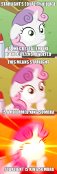 Size: 500x1500 | Tagged: safe, edit, edited screencap, screencap, character:sweetie belle, episode:ponyville confidential, g4, my little pony: friendship is magic, exploitable meme, image macro, implied king sombra, implied starlight glimmer, meme, sudden clarity sweetie belle