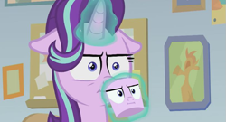 Size: 811x439 | Tagged: safe, edit, edited screencap, screencap, character:starlight glimmer, episode:marks for effort, g4, my little pony: friendship is magic, :i, cup, faec, female, floppy ears, glowing horn, i mean i see, magic, meme, reaction image, solo, telekinesis, unamused