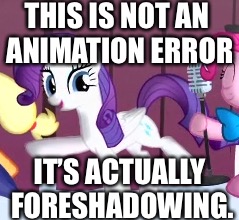 Size: 239x220 | Tagged: safe, edit, edited screencap, screencap, character:rarity, species:alicorn, species:pony, episode:pinkie pride, g4, my little pony: friendship is magic, alicornified, animation error, cropped, foreshadowing, image macro, meme, race swap, raricorn