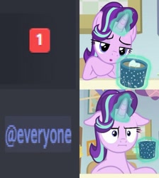 Size: 776x867 | Tagged: safe, edit, edited screencap, screencap, character:starlight glimmer, species:pony, episode:marks for effort, g4, my little pony: friendship is magic, :i, @everyone, chocolate, discord (software), empathy cocoa, female, food, hot chocolate, i mean i see, marshmallow, meme, mug, relatable, solo