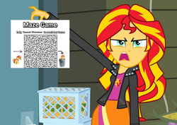 Size: 1016x720 | Tagged: safe, edit, edited screencap, screencap, character:sunset shimmer, equestria girls:equestria girls, g4, my little pony: equestria girls, my little pony:equestria girls, crossing the memes, disguise, exploitable, exploitable meme, female, maze game, meme, reaction image, reaction to own portrayal, solo, sunset is disgusted, sunset shimmer's trash can, template, text