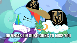 Size: 768x432 | Tagged: safe, edit, edited screencap, screencap, character:rainbow dash, character:tank, episode:tanks for the memories, g4, my little pony: friendship is magic, baseball cap, cap, clothing, crying, hat, hockey, ice hockey, meme, nhl, sports, vegas golden knights