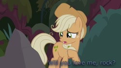 Size: 1280x720 | Tagged: safe, edit, edited screencap, screencap, character:mean applejack, episode:the mean 6, g4, my little pony: friendship is magic, cargo ship, clone, image macro, meme, rock, shipping, solo, text, tree