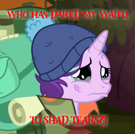 Size: 472x470 | Tagged: safe, edit, edited screencap, screencap, character:starlight glimmer, species:pony, species:unicorn, episode:the mean 6, g4, my little pony: friendship is magic, adorable distress, animated, cropped, crying, cute, engrish, female, gif, glimmerbetes, loop, mare, misspelling, sad, sadlight glimmer, sadorable, teary eyes, text, text edit, waifu, wavy mouth