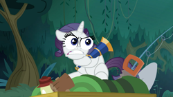 Size: 1920x1080 | Tagged: safe, edit, edited screencap, screencap, character:mean rarity, species:pony, species:unicorn, episode:the mean 6, g4, my little pony: friendship is magic, cart, clone, crosscut saw, everfree forest, faec, female, fishing rod, greedity, hammer, lantern, mare, meme, possessive, saw, sleeping bag, special eyes, suspicious, telescope, tree