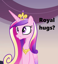 Size: 657x720 | Tagged: safe, edit, edited screencap, screencap, character:princess cadance, episode:games ponies play, g4, my little pony: friendship is magic, bronybait, cropped, crown, cute, cutedance, female, hug, jewelry, regalia, smiling, solo, text