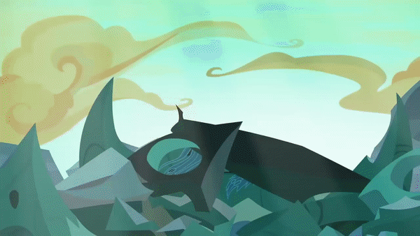 Size: 600x338 | Tagged: safe, edit, edited screencap, screencap, character:queen chrysalis, species:changeling, episode:to where and back again, g4, my little pony: friendship is magic, animated, changeling queen, chrysalis encounters heroes, female, former queen chrysalis, gif, glowing horn, gun, hissing, john travolta, jules winnfield, pulp fiction, samuel l jackson, she is so screwed!, this will end in death, vincent vega, weapon