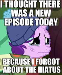 Size: 594x720 | Tagged: safe, edit, edited screencap, screencap, character:starlight glimmer, episode:the mean 6, g4, my little pony: friendship is magic, cropped, hiatus, image macro, meme, sad, teary eyes, wavy mouth