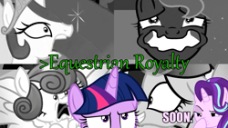 Size: 1280x720 | Tagged: safe, edit, edited screencap, screencap, character:princess cadance, character:princess celestia, character:princess flurry heart, character:princess luna, character:starlight glimmer, character:twilight sparkle, character:twilight sparkle (alicorn), species:alicorn, species:pony, species:unicorn, boop, exploitable meme, faec, female, foal, foreshadowing, frown, glare, glimmerposting, greentext, grin, lidded eyes, mare, meme, nervous, open mouth, purple text, screaming, self-boop, smiling, smirk, soon, squee, text, tongue out, totally legit recap, wavy mouth, wide eyes