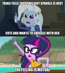 Size: 1080x1204 | Tagged: safe, edit, edited screencap, screencap, character:trixie, character:twilight sparkle, character:twilight sparkle (scitwi), species:eqg human, episode:the salty sails, equestria girls:rainbow rocks, g4, my little pony: equestria girls, my little pony:equestria girls, clothing, geode of telekinesis, image macro, lifejacket, meme, open mouth, pointing, raised arm, swimsuit, trixie yells at everything