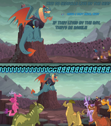 Size: 1280x1445 | Tagged: safe, edit, edited screencap, screencap, character:dragon lord torch, character:princess ember, character:prominence, species:dragon, episode:gauntlet of fire, g4, my little pony: friendship is magic, amarant, ballista, barry, billy (dragon), bloodstone scepter, comic, dad joke, dragon lands, dragon lord ember, fume, rex (dragon), screencap comic, spear (dragon)
