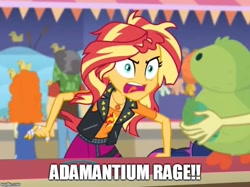 Size: 669x500 | Tagged: safe, edit, edited screencap, screencap, character:sandalwood, character:sunset shimmer, equestria girls:rollercoaster of friendship, g4, my little pony: equestria girls, my little pony:equestria girls, adamantium rage, angry, atop the fourth wall, geode of empathy, golden hazel, it's not about the parakeet, linkara, meme, messy hair, parakeet, rage, rageset shimmer, solo focus