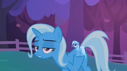 Size: 1600x900 | Tagged: safe, edit, edited screencap, screencap, character:trixie, species:pony, species:unicorn, episode:uncommon bond, g4, my little pony: friendship is magic, holding a pony, micro, ponidox, self ponidox, size difference