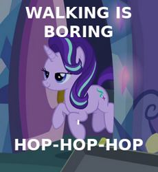 Size: 277x301 | Tagged: safe, edit, edited screencap, screencap, character:starlight glimmer, species:pony, species:unicorn, episode:uncommon bond, g4, my little pony: friendship is magic, cropped, cute, door, female, glimmerbetes, hopping, mare, meme, pronking, solo, waifu