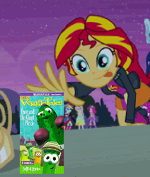Size: 508x600 | Tagged: safe, edit, edited screencap, screencap, character:sunset shimmer, equestria girls:equestria girls, g4, my little pony: equestria girls, my little pony:equestria girls, meme, sunset shimmer reaching for things, veggietales, vhs