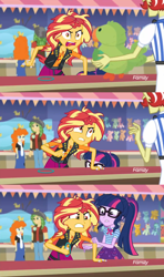Size: 1280x2160 | Tagged: safe, edit, edited screencap, screencap, character:flam, character:sandalwood, character:sunset shimmer, character:twilight sparkle, character:twilight sparkle (scitwi), species:eqg human, comic:the amazonian effect, comic:the amazonian effect ii, equestria girls:rollercoaster of friendship, g4, my little pony: equestria girls, my little pony:equestria girls, angry, comic, discovery family logo, explicit series, geode of empathy, geode of telekinesis, golden hazel, it's not about the parakeet, parakeet, red eyes, screencap comic