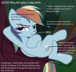 Size: 1085x1033 | Tagged: safe, edit, edited screencap, screencap, character:mean rainbow dash, character:rainbow dash, species:pegasus, species:pony, episode:the mean 6, g4, my little pony: friendship is magic, 10/10, analysis, anatomy, bronybait, clone, cropped, cutie mark, evil rainbow dash, female, forest background, mare, scrunchy face, straw in mouth, unamused