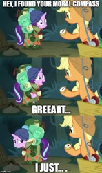 Size: 500x843 | Tagged: safe, edit, edited screencap, screencap, character:applejack, character:starlight glimmer, episode:the mean 6, g4, my little pony: friendship is magic, comic, compass, drama, image macro, meme, screencap comic, starlight drama