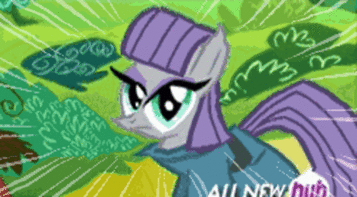 Size: 500x277 | Tagged: safe, edit, edited screencap, screencap, character:maud pie, species:earth pony, species:pony, episode:maud pie, g4, my little pony: friendship is magic, season 4, all new, animated, blinking, content-aware scale, edit of an edit of an edit, edited edit, female, hub logo, hubble, loop, mare, not salmon, screaming internally, solo, text, the hub, wat