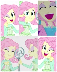 Size: 2137x2694 | Tagged: safe, edit, screencap, character:fluttershy, episode:so much more to me, g4, my little pony: equestria girls, my little pony:equestria girls, collage, cute, geode of fauna, looking at you, microphone, shyabetes, singing