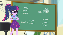 Size: 1280x720 | Tagged: safe, edit, edited screencap, screencap, character:twilight sparkle, character:twilight sparkle (scitwi), species:eqg human, episode:overpowered, g4, my little pony: equestria girls, my little pony:equestria girls, chalkboard, exploitable meme, geode of telekinesis, meme, sci-twi's chalkboard, template, twilight sparkle's chalkboard