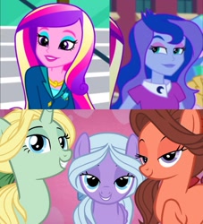 Size: 1366x1503 | Tagged: safe, edit, edited screencap, screencap, character:dean cadance, character:dear darling, character:fond feather, character:princess cadance, character:princess luna, character:swoon song, character:vice principal luna, episode:hard to say anything, equestria girls:friendship games, g4, my little pony: equestria girls, my little pony: friendship is magic, my little pony:equestria girls, bimbettes, vice principal luna