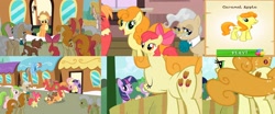 Size: 3620x1508 | Tagged: safe, edit, edited screencap, gameloft, screencap, character:apple bloom, character:applejack, character:big mcintosh, character:caramel apple, character:granny smith, character:mayor mare, character:rainbow dash, character:red gala, character:spike, character:twilight sparkle, character:winona, species:pony, episode:friendship is magic, episode:the last roundup, g4, my little pony: friendship is magic, apple family member, background pony, compilation