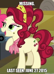 Size: 600x814 | Tagged: safe, edit, edited screencap, screencap, character:cherry jubilee, episode:the last roundup, g4, my little pony: friendship is magic, cropped, image macro, meme, missing, solo